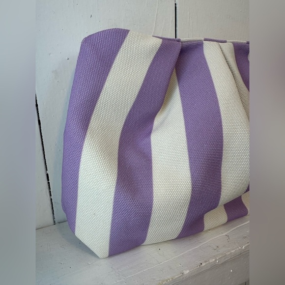 Canvas Preppy Clutch Purple White Striped Summer Bag Phone Essentials Grab N Go - Picture 3 of 9